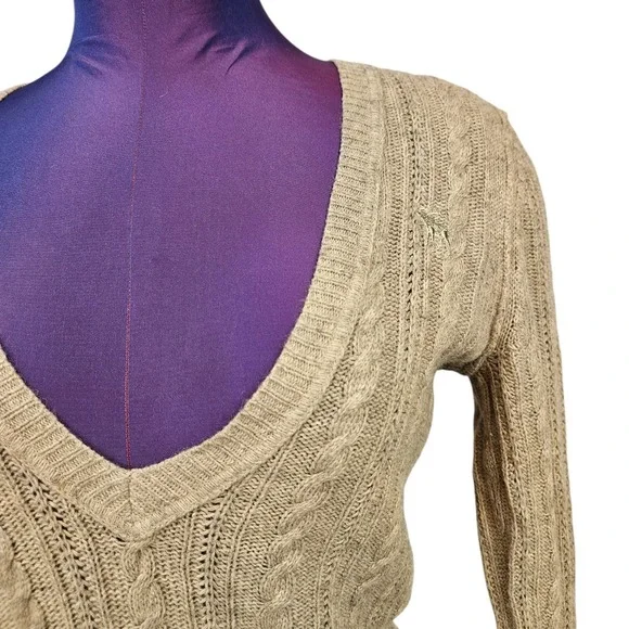 Vintage Y2K Abercrombie Fitch Sweater Cable Knit V Neck Large Elena Gilbert C54 - Picture 3 of 9